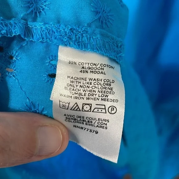 Ann Taylor Factory Blue Eyelit Tiered Embroidered Petal Sleeves Maxi Dress Sz 8 - Picture 13 of 13